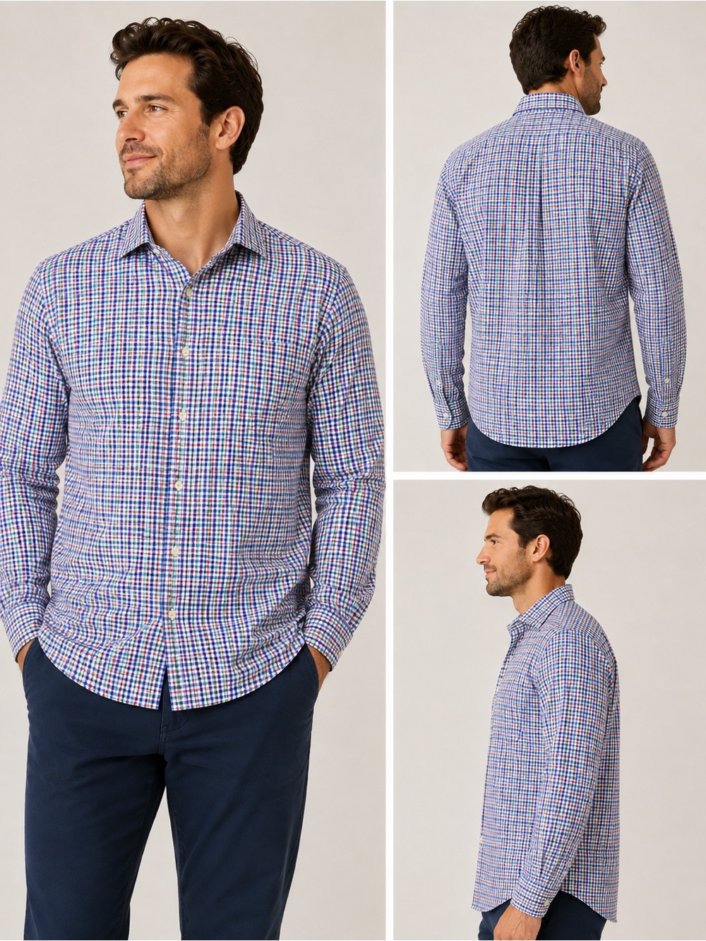 Peter Millar Summer Comfort Men's XL Plaid Performance Golf Shirt Long Sleeve